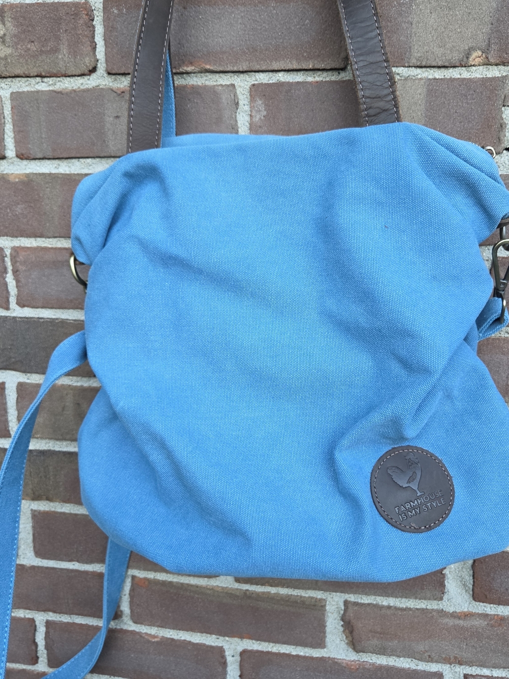 Turquoise Canvas Shoulder Bag with Brown Leather Accents